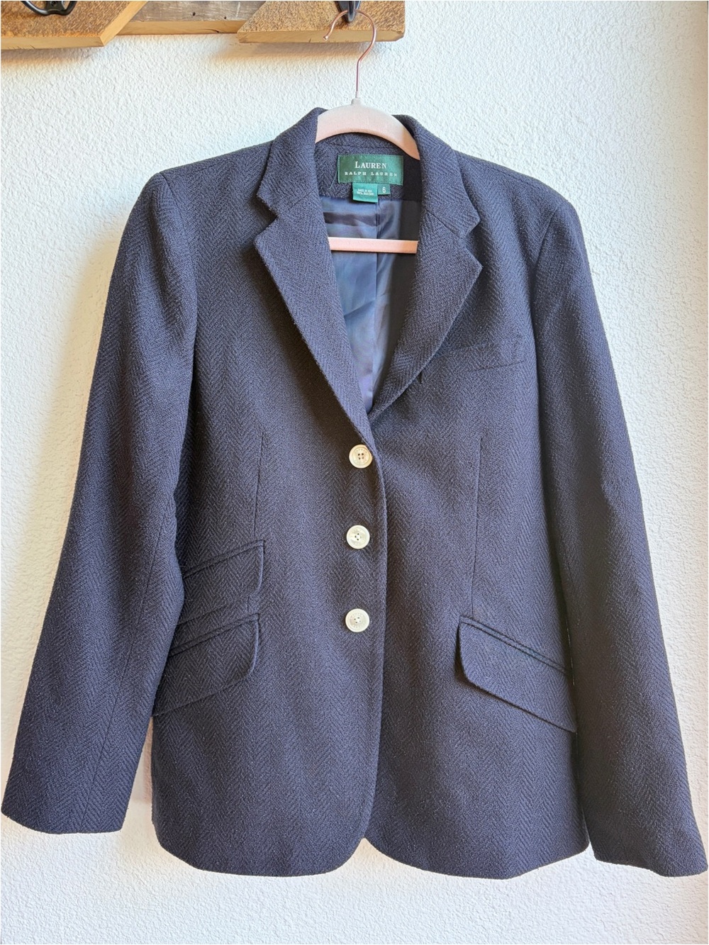 Vintage Lauren Ralph Lauren Navy Textured Silk Blazer 6